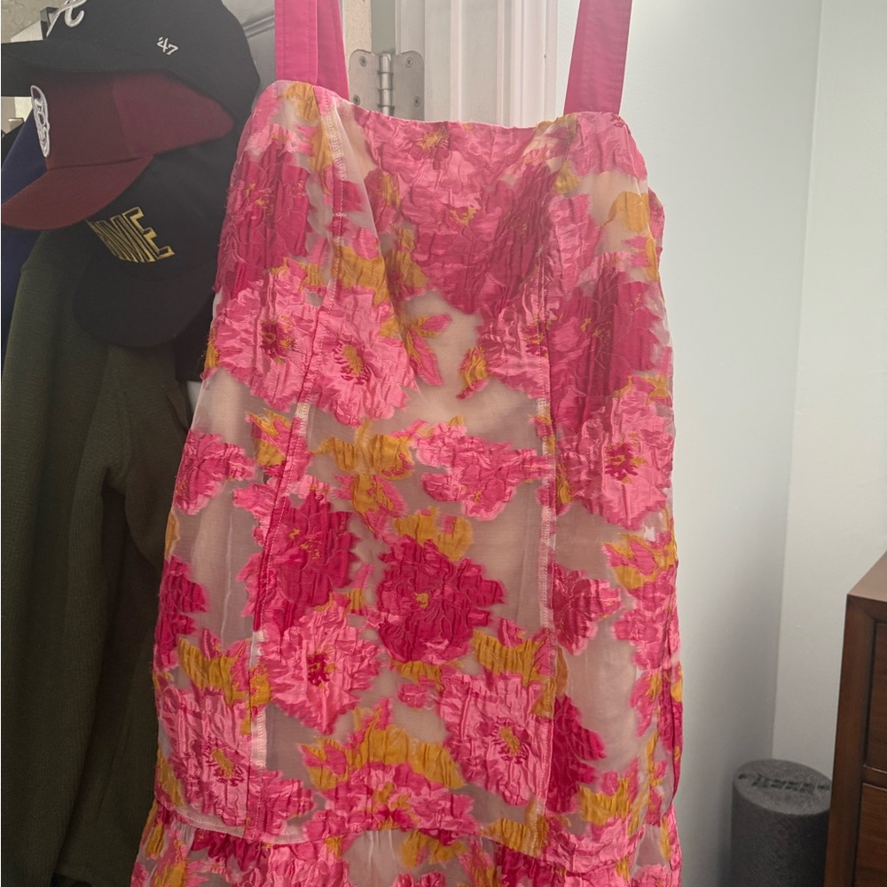 Vibrant Pink and Yellow Floral Mini Dress